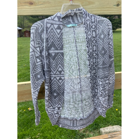 Maurices Sweaters - Maurices Womens Grey White Geometric Tribal Open Front Cardigan Sweater Small